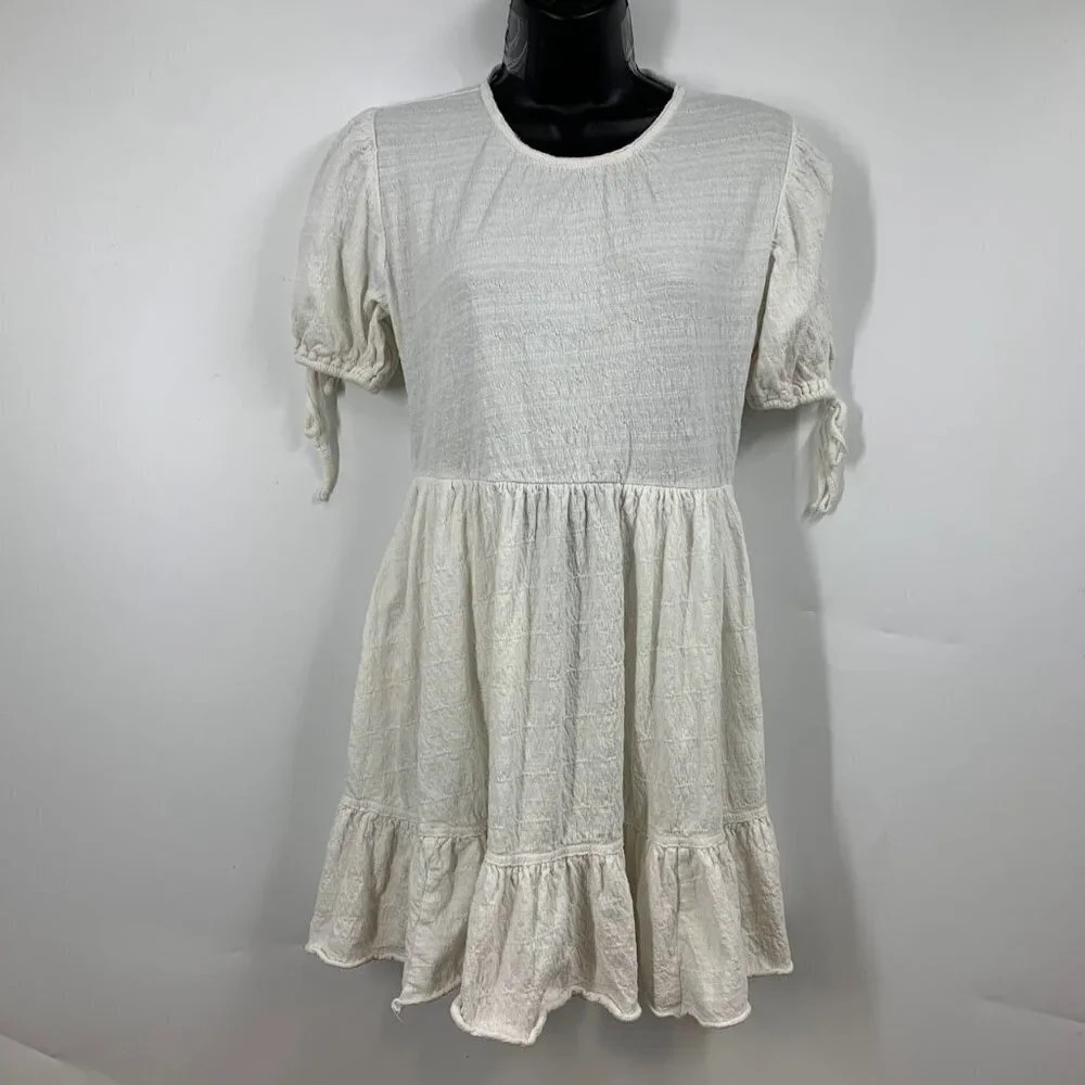 Free People FP Beach Women's Cotton Ruffle Sleeve Open Back Short Sun Dress SZ S